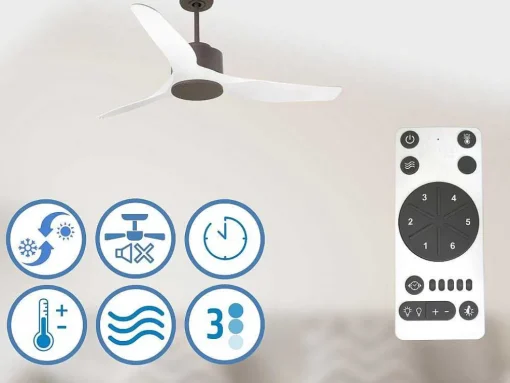 Ventilador De Tecto Reversivel Termostato Regulavel Termostato Wifi Motor Dc Tectos Inclinados Controlo Remoto Adaptador De Luz De Tres Tons 2/3 Laminas Memória Hipersilenciosa