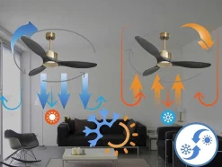 Ventilador De Tecto Reversivel Termostato Regulavel Termostato Wifi Motor Dc Tectos Inclinados Controlo Remoto Luz De Tres Tons Memória Hipersilenciosa