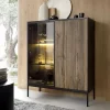 Vitrina 2 Portas Com Leds Mdf E Vidro Fumado Preto E Natural - Ovila