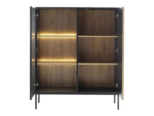 Vitrina 2 Portas Com Leds Mdf E Vidro Fumado Preto E Natural - Ovila