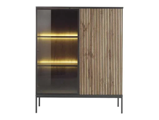 Vitrina 2 Portas Com Leds Mdf E Vidro Fumado Preto E Natural - Ovila