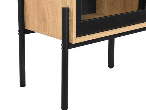 Vitrina Com 2 Portas Deslizantes Natural Claro E Preto - Memphis Ii