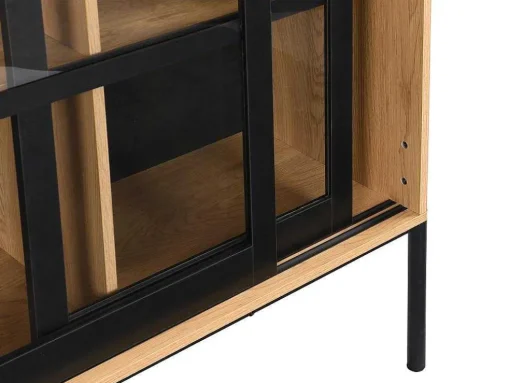 Vitrina Com 2 Portas Deslizantes Natural Claro E Preto - Memphis Ii
