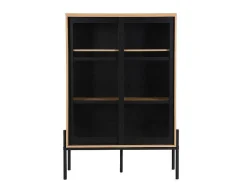 Vitrina Com 2 Portas Deslizantes Natural Claro E Preto - Memphis Ii