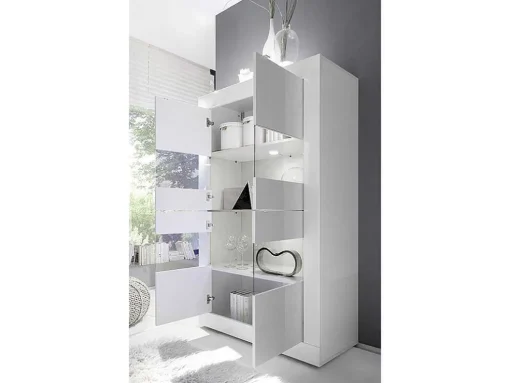 Vitrina Com Leds E 4 Portas Disponivel Em Branco Lacado - Comete