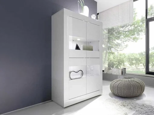 Vitrina Com Leds E 4 Portas Disponivel Em Branco Lacado - Comete